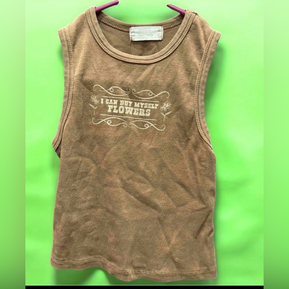 I can buy myself flowers Brown Sleeveless Top with Floral Text XS